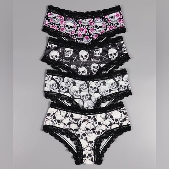 Source Unknown Other - 4pcs Women Gothic Skull Print Lace Trims Soft Hipsters Briefs